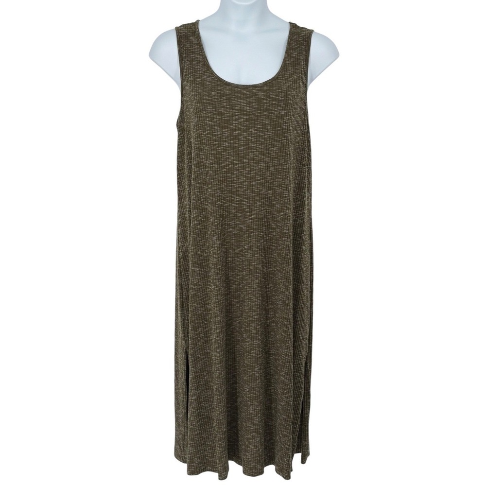Falls Creek Sleeveless Midi‎ Dress Olive Green Ribbed Knit 1X
